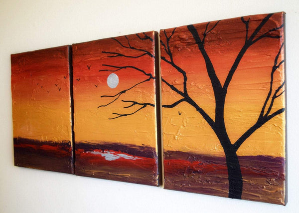 abstract tree of life golden sunset oversized metal wall art