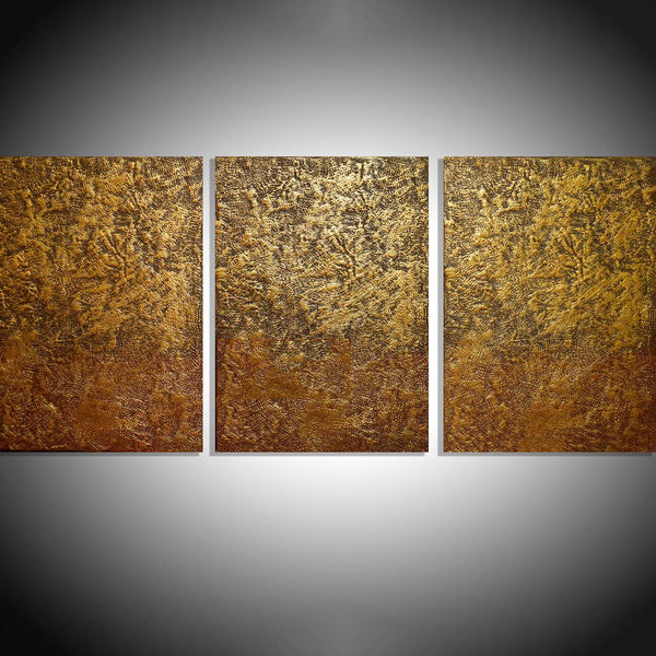 oversized metal wall art triptych art Gold Mystery canvas triptych