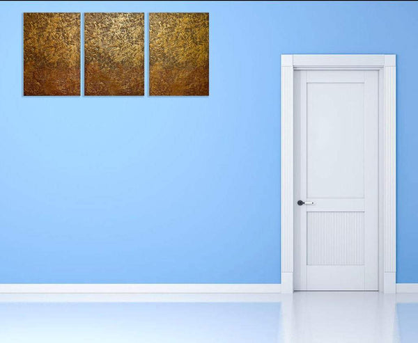 large triptych canvas wall art Gold Mystery oversized metal wall art