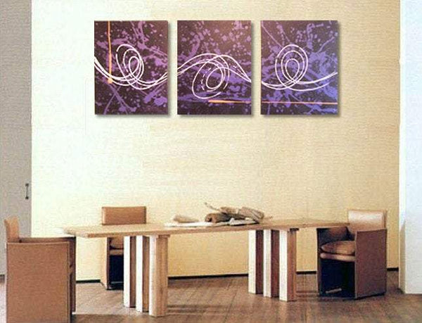triptych canvas deep purple abstract paintings 3 big sizes