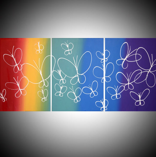 triptych canvas paintings " Buttefly Deligh "nursery office home