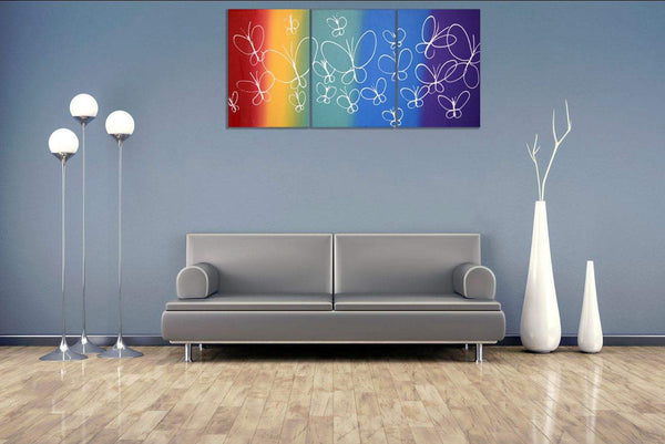triptych canvas paintings " Buttefly Deligh " beautiful and colorful