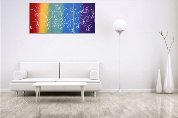 triptych canvas paintings " Buttefly Deligh " beautiful and colorful