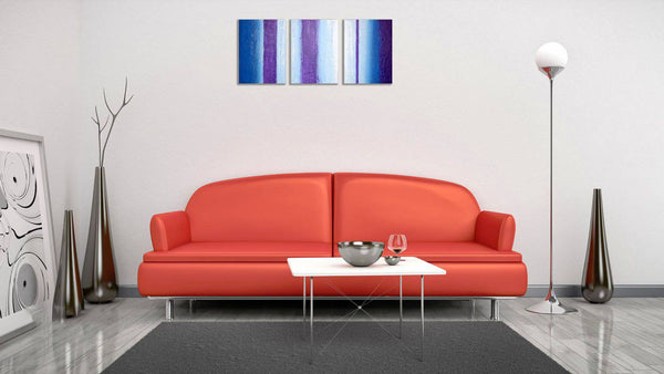 triptych painting for sale "purple intention" impasto effects 3 big sizes