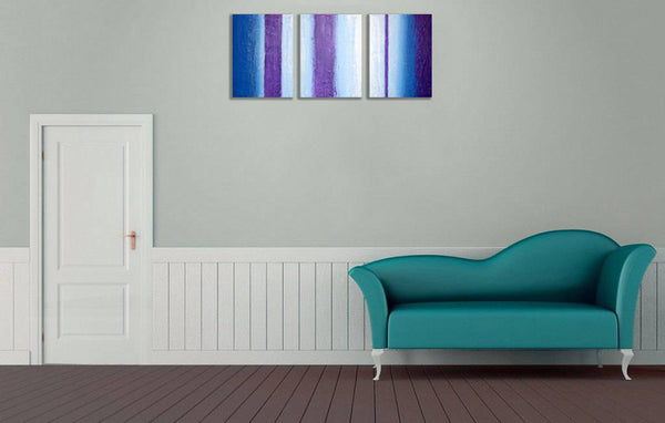triptych painting for sale "purple intention" impasto effects 3 big sizes