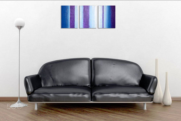 triptych painting for sale "purple intention" impasto effects 3 big sizes