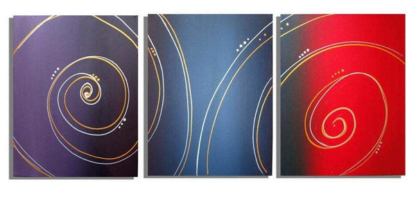 large triptych wall art paintings on canvas, colorful and hand made " Color Spiral "