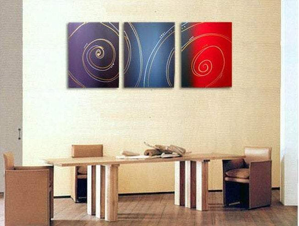 triptych paintings on canvas, colorful and hand made " Color Spiral "