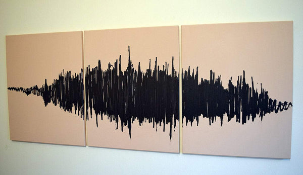 canvas triptych in mauve on cream wall tone painting