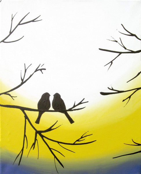 triptych paintings on canvas, love bird  Always Together