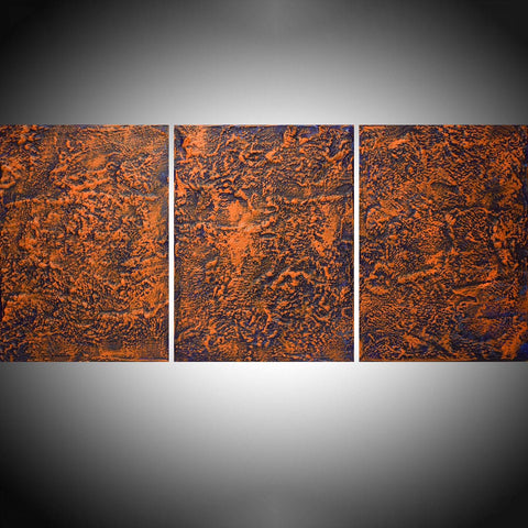 orange abstract painting triptych canvas  " orange Peel "  3 big sizes in acrylic