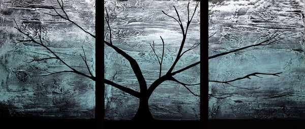 triptych paintings on canvas, original  " Turquoise Woods "  3 big sizes