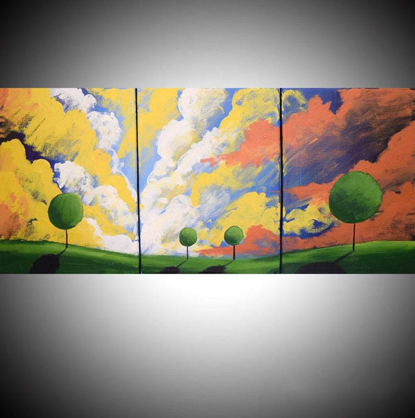 triptych paintings on canvas, " SunDown "  3 big sizes in acrylic