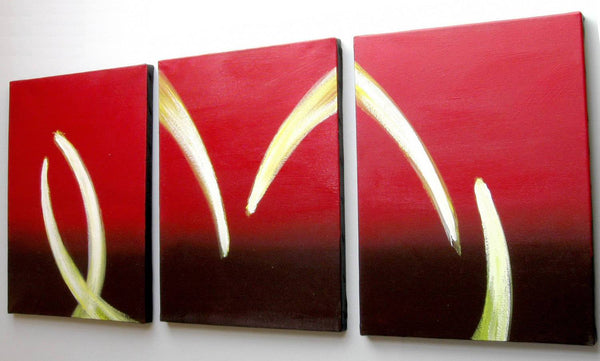 triptych set of paintings on canvas " Flame On " original abstract art uk angle photo