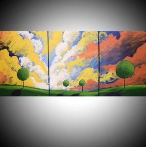 canvas triptych wall art " Clouds of Colour "countryside paintings