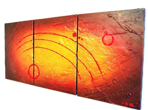 triptych canvas wall art for sale " Enigmatic Gold " large style angle photo