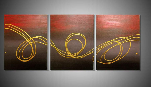 giant triptych wall art " Gold Horizon " on canvas on grey wall