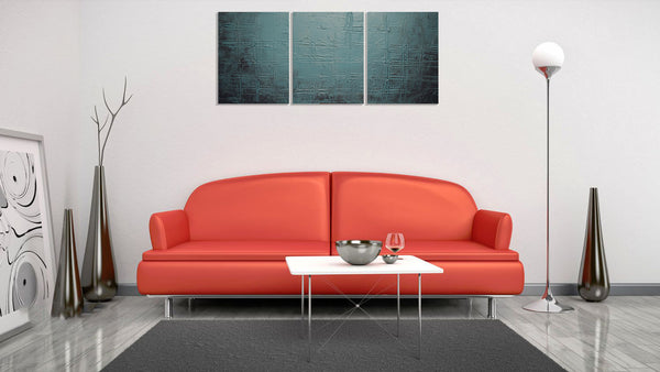 turquoise abstract painting on white wall