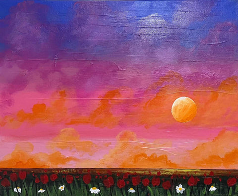 colour painting moon landscape tulips