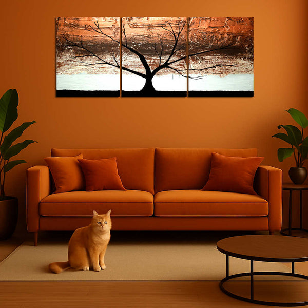 copper tree wall art abstract tree paintings triptych canvas 3 Copper Tree