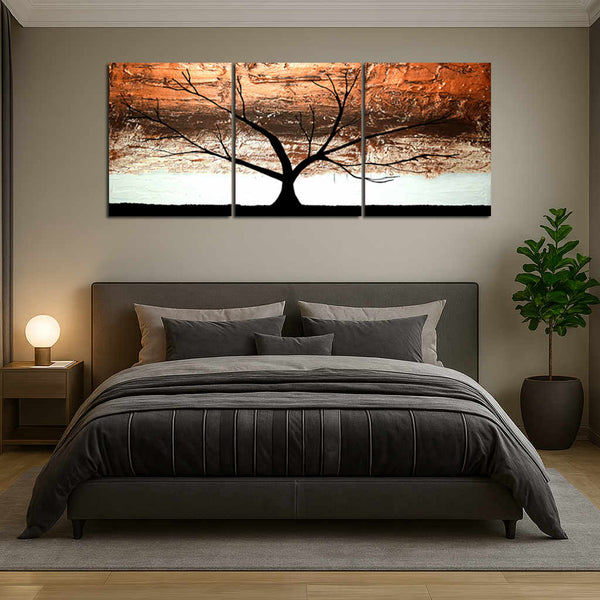 copper tree wall art abstract tree paintings triptych canvas 3 Copper Tree