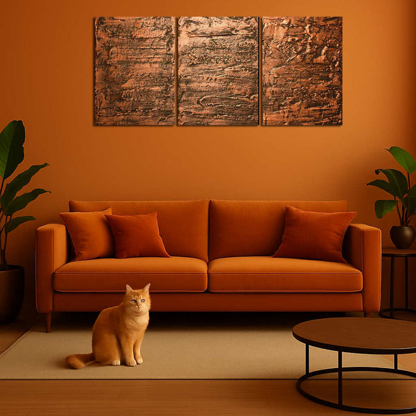 original abstract art uk " Copper Triptych " large style wall art