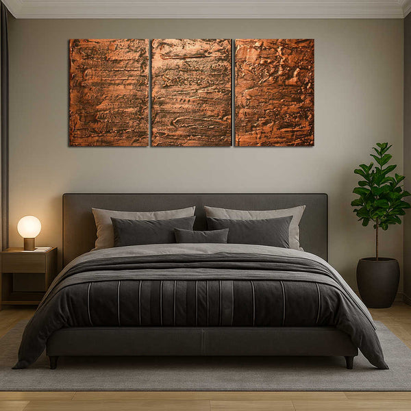 original abstract art uk " Copper Triptych " large style wall art