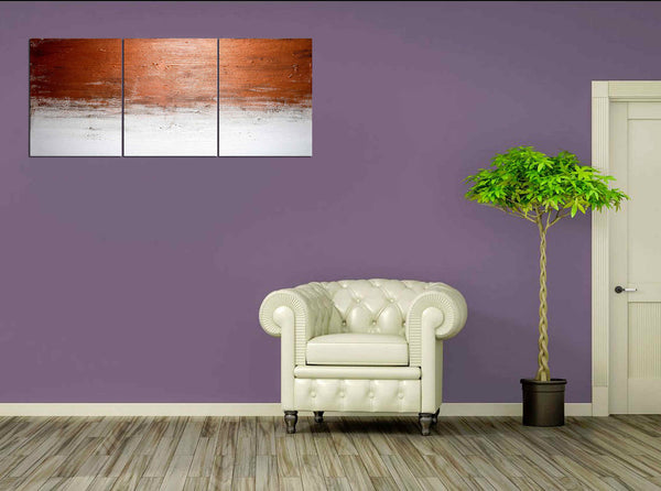 copper wall abstract on canvas in a triptych style " Copper Lines of Thought " oversized metal wall art (Copy)