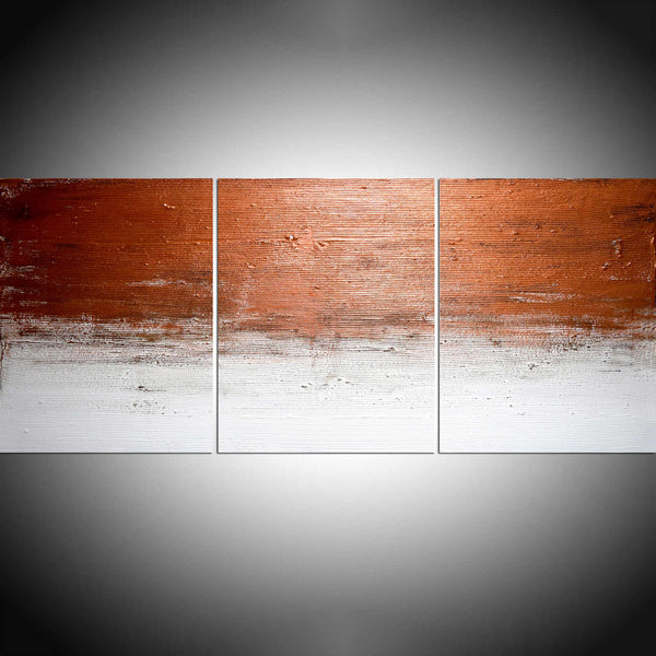 copper wall abstract on canvas in a triptych style " Copper Lines of Thought " oversized metal wall art (Copy)