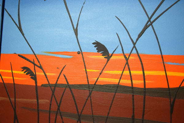 Sunset Bay , orange sunset reed grass