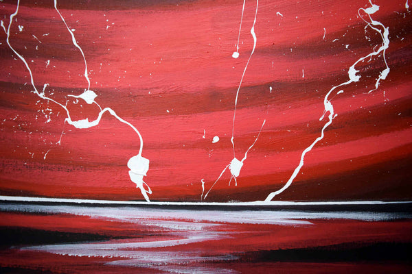 red artwork, Seascape art, red sunset