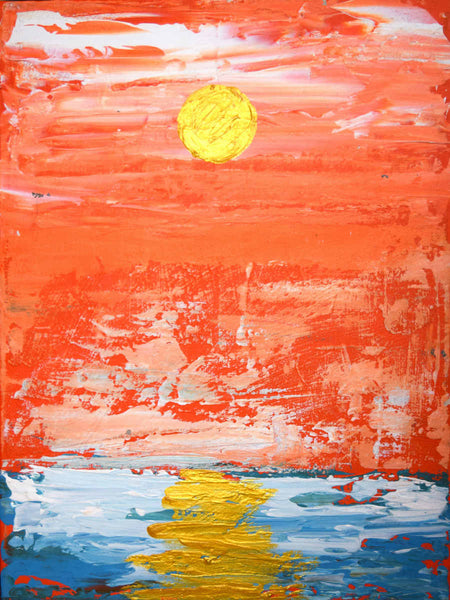 orange and gold seascape painting