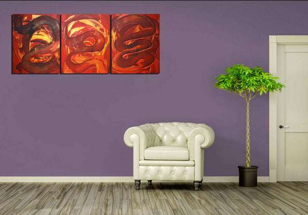 triptych painting on purple wall