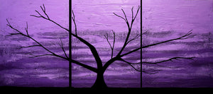 purple paintings in triptych