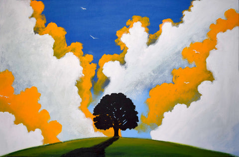 Original Acrylic Tree Painting – Bold Sky Landscape Wall Art