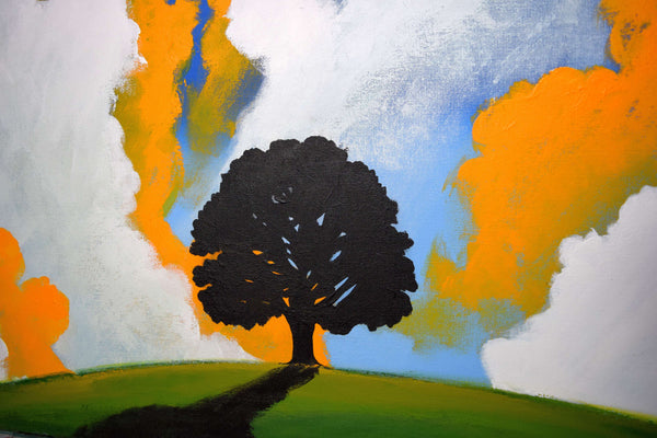 Original Acrylic Tree Painting – Bold Sky Landscape Wall Art