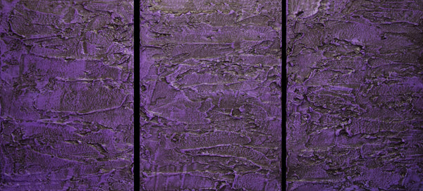 purple triptych art on canvas with grey background 3 panel close up