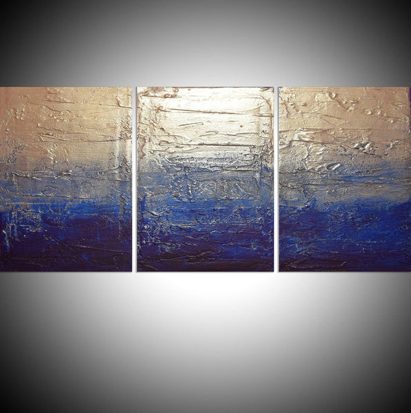 Extra Large Wall Art for Living Room  " Silver Triptych " wall art