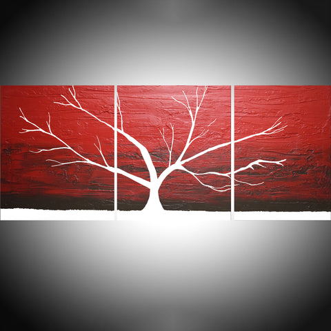 abstract tree paintings crimson style and white