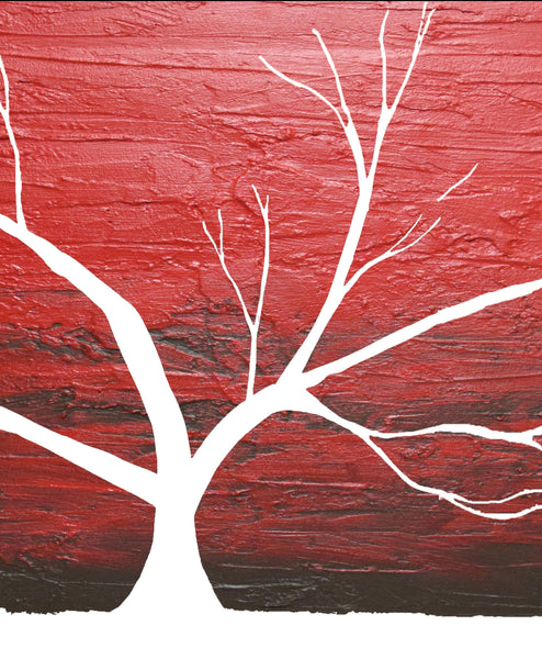abstract tree paintings white tree on red background