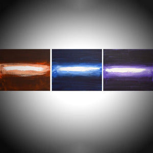 abstract painting triptych large wall art contemporary " Leave a Light On " landscape original acrylic paintings on canvas  60 x 16"