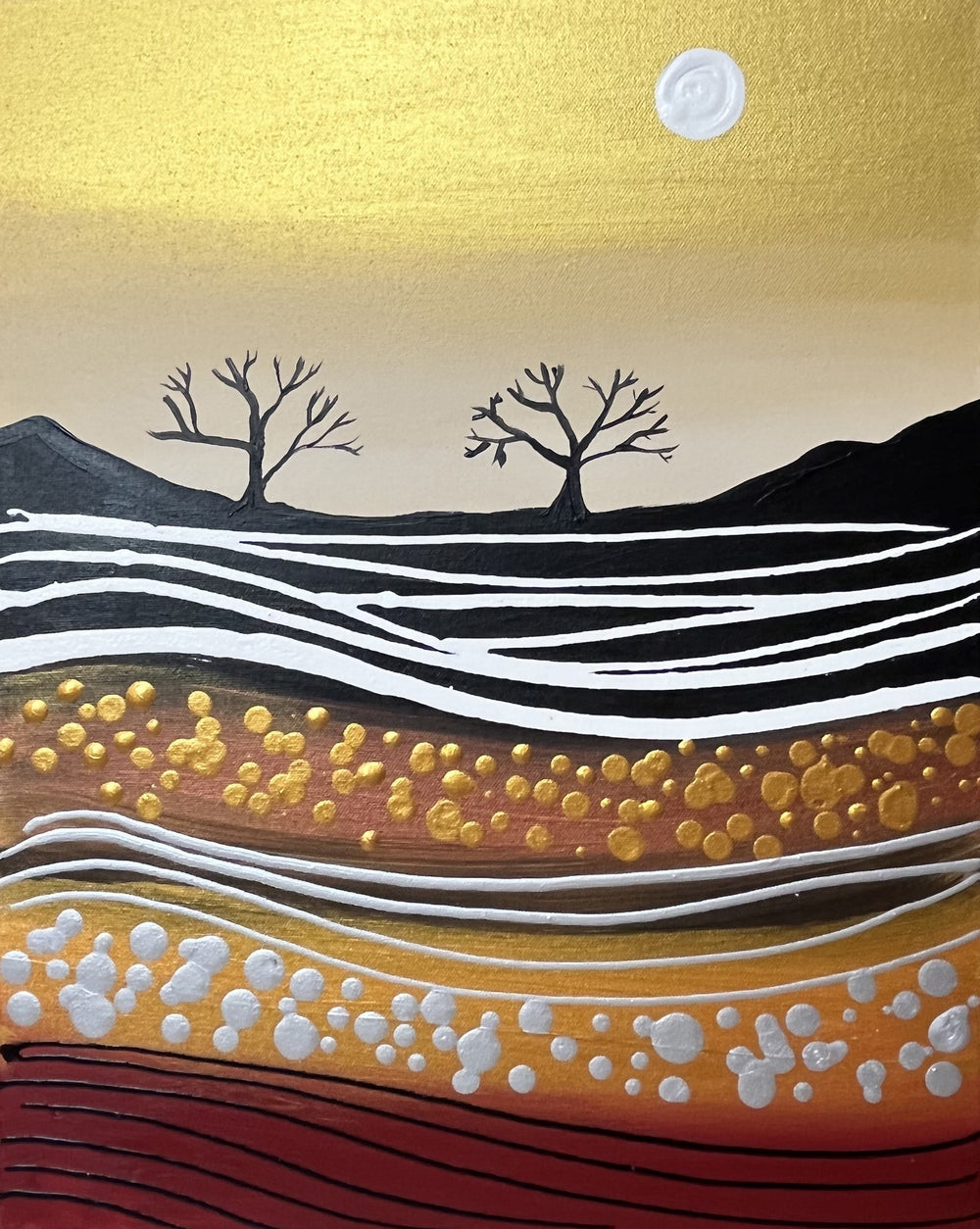 abstract tree painting in gold original  art uk