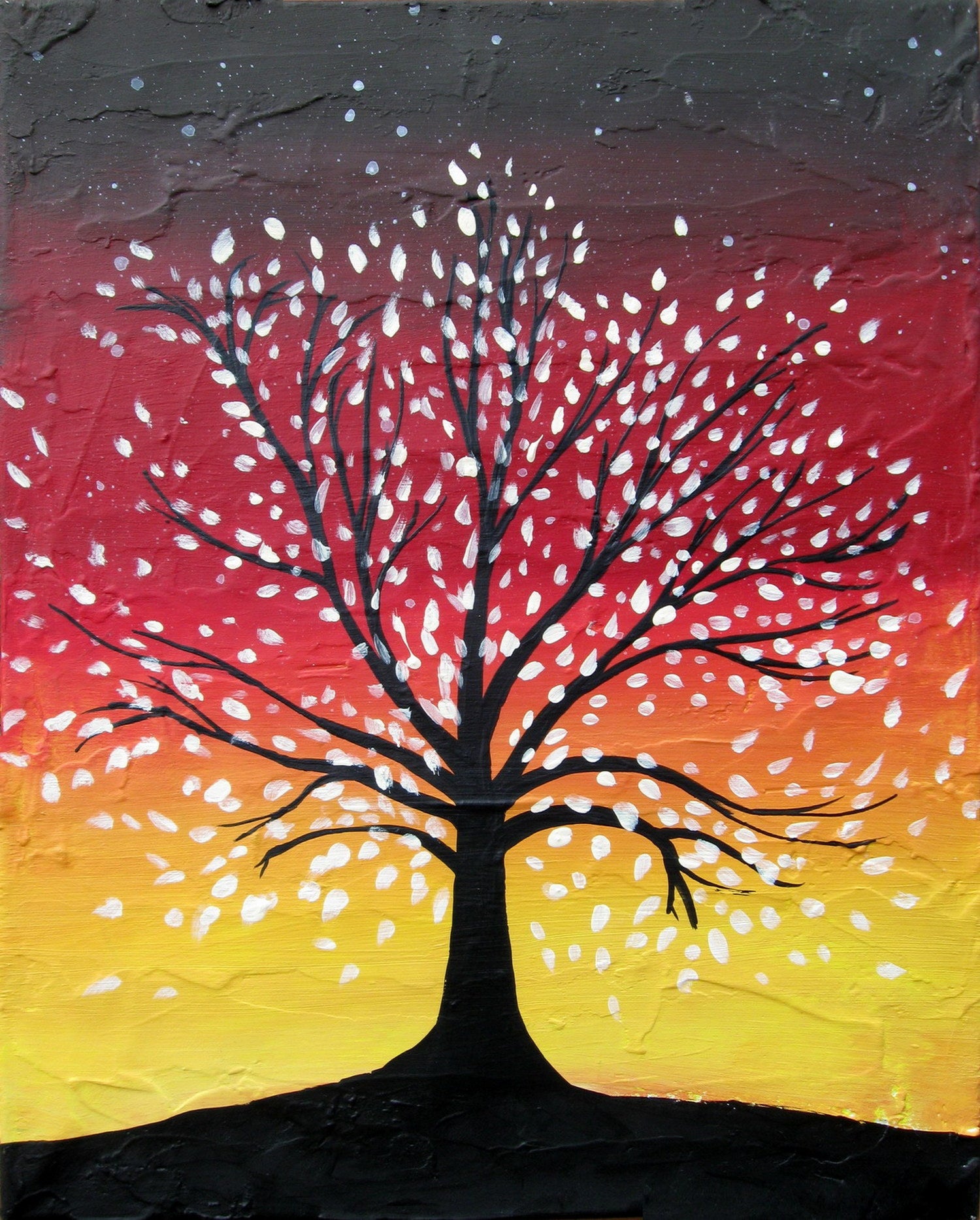 abstract tree paintings sunset red yellow