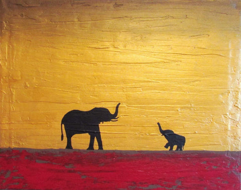 paintings of elephants for sale " On Golden Sunset " modern art for sale