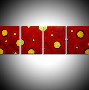 BEAUTIFUL WALL ART triptych 4 panel wall contemporary art "Golden Sun" canvas abstract original painting wall kunst polyptych 40 x 14"