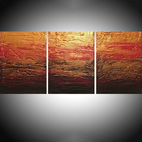 gold abstract painting Beauty In the Breakdown triptych canvas