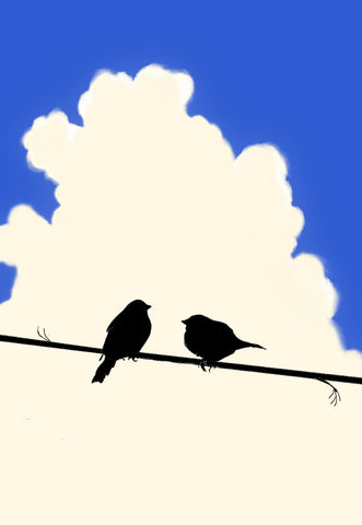 birds on a wire print blue sky edition