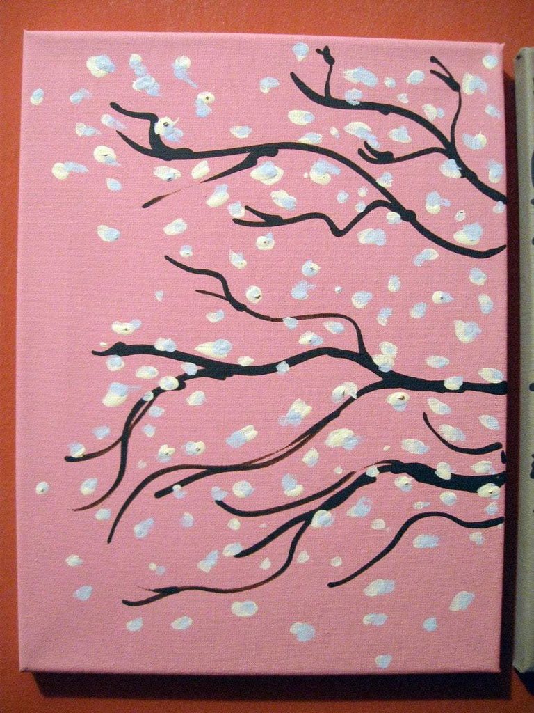 Quadriptych cherry blossom tree painting four panel painting quadriptych