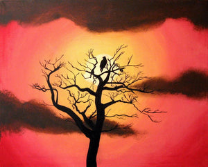 sunset silhouette art trees