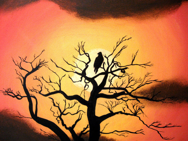 canvas art silhouette art sunset "resting place" canvas wall art bird tree of life Original Painting 16 x 20 "